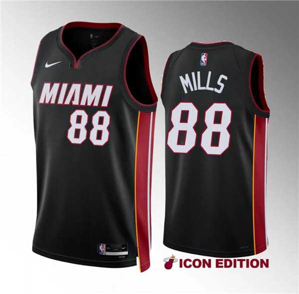 Mens Miami Heat #88 Patrick Mills Black Icon Edition Stitched Basketball Jersey Dzhi